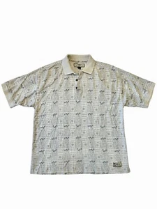 Tommy Bahama Polo Shirt Mens M Beige Silk Cotton Palm Tree Hawaiian - Picture 1 of 3