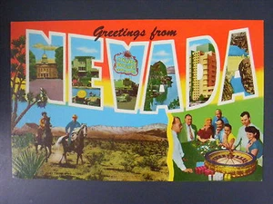 Greetings From Nevada Large Letter Postcard 1960s Vintage Las Vegas Casino - Picture 1 of 1