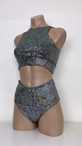 Schminke 🔎 Conjunto básico de baile ropa de polo holograma pantalones y crop top pole dance - Imagen 1 de 17