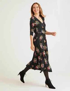 New Boden Francesca Jersey Midi Dress Black Floral UK 12 R - Picture 1 of 2