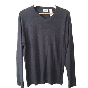 CLAIBORNE LUXE Mens 100% Silk Pullover Sweater Jumper Size L Blue V Neck Defect - Picture 1 of 8