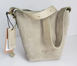 NWT MARGOT NEW YORK KAYE MINI BUCKET GENUINE SUEDE LEATHER ADJUSTABLE TOTE BAG - Picture 1 of 14