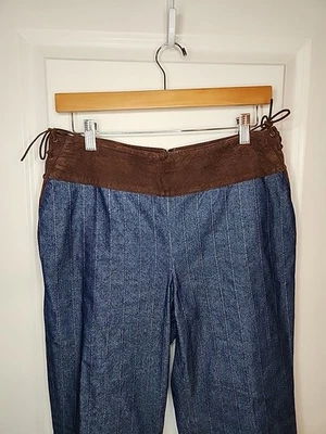 Tibi Pants Trouser Woman’s 10 Denim & Suede Pin Stripe Straight Leg Long NEW  - Image 1 of 4