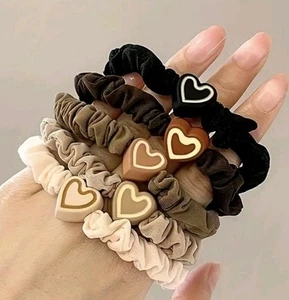 5pcs Hairband Set Coffee Colours Heart Bead Decoration Hair Accessories - Picture 1 of 4