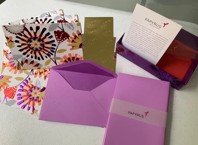 Papyrus Foiled Floral Open Box ** 9 Blank Notecards, Lined Envelopes, Seals 4x6" - Image 1 of 4