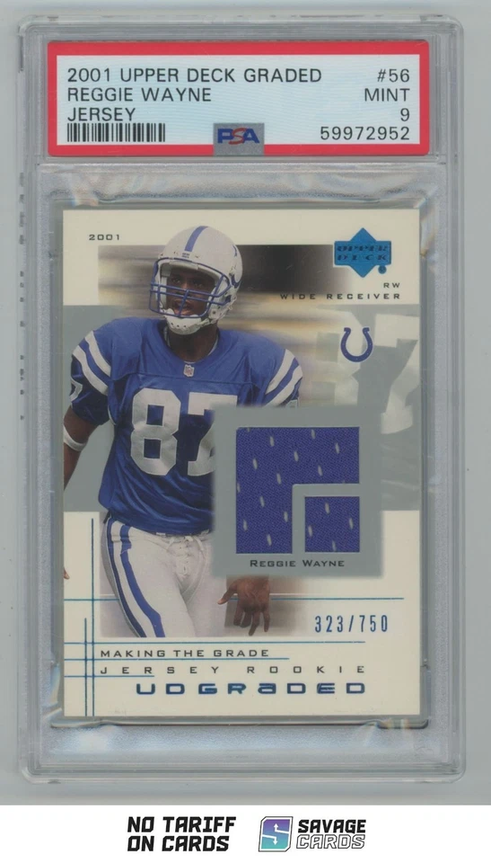 2001 Upper Deck UD Graded Jersey Rookie Reggie Wayne PSA 9 /750 #56 Indianapolis - Image 1 of 3