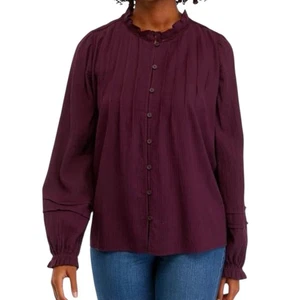 Wonderly Women's Long Sleeve Button Down Lace Inset Blouse Sz L - Picture 1 of 8