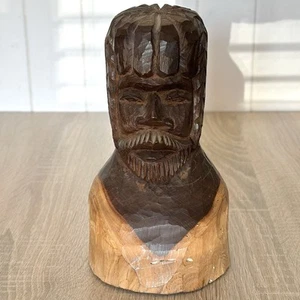 African Bust Vintage Wooden Hand Carved Solid Heavy Two Tone Wood Sculpture 9” - Picture 1 of 6