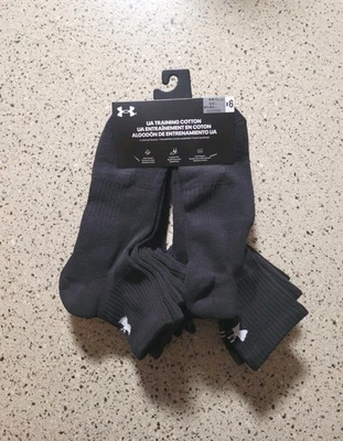 Under Armour 6 Pr Entrenamiento Algodón Para Hombre Talla XL 13-16 Cuarto Negro Calcetines Absorbentes Foto 1 de 4