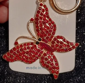 Red Rhinestone Butterfly Keychain w/Clip Gold Toned by Mint New Bling - Picture 1 of 5