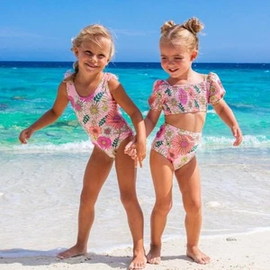 Shade Critters Girl One Piece Pink Retro Blossom Fringe Swimsuit 6-12 Month New - Picture 1 of 10