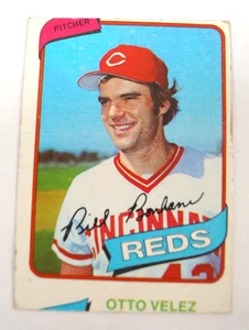 1980 Otto Velez Pitcher Bill Bonham Reds Topps Baseballkarte SELTEN MISPRINT C122 - Bild 1 von 4