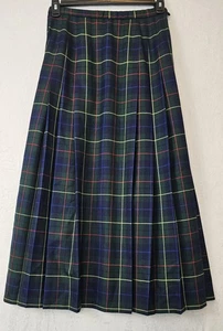 Pendelton Signature Tartan 100% Wool Pleated Skirt Size 8 Green Navy USA Made - Picture 1 of 11