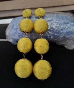Yellow Thread Balls Earrings - Picture 1 of 4