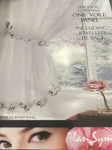 Jewelled Voile Panel Rod Packet Curtain with tie back ,NEW - Picture 1 of 4