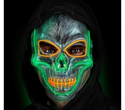 HALLOWEEN KARNEVAL KOSTÜM MASKE SCHÄDEL TOTENKOPF MIT LED SILBERN NEU - Bild 1 von 2