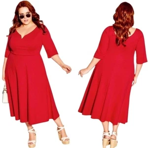 city chic cute girl elbow sleeve plus size midi dress red size 18 - Picture 1 of 4