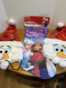 Disney Frozen Elsa Anna Christmas Stocking 16” & Two (2) Olaf Santa Hats NEW - Picture 1 of 7
