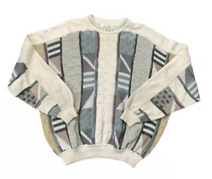 Vintage St Croix Sweater 3D Knit Coogi Style Sz L Geometric Boxy USA Dad 90s - Picture 1 of 16
