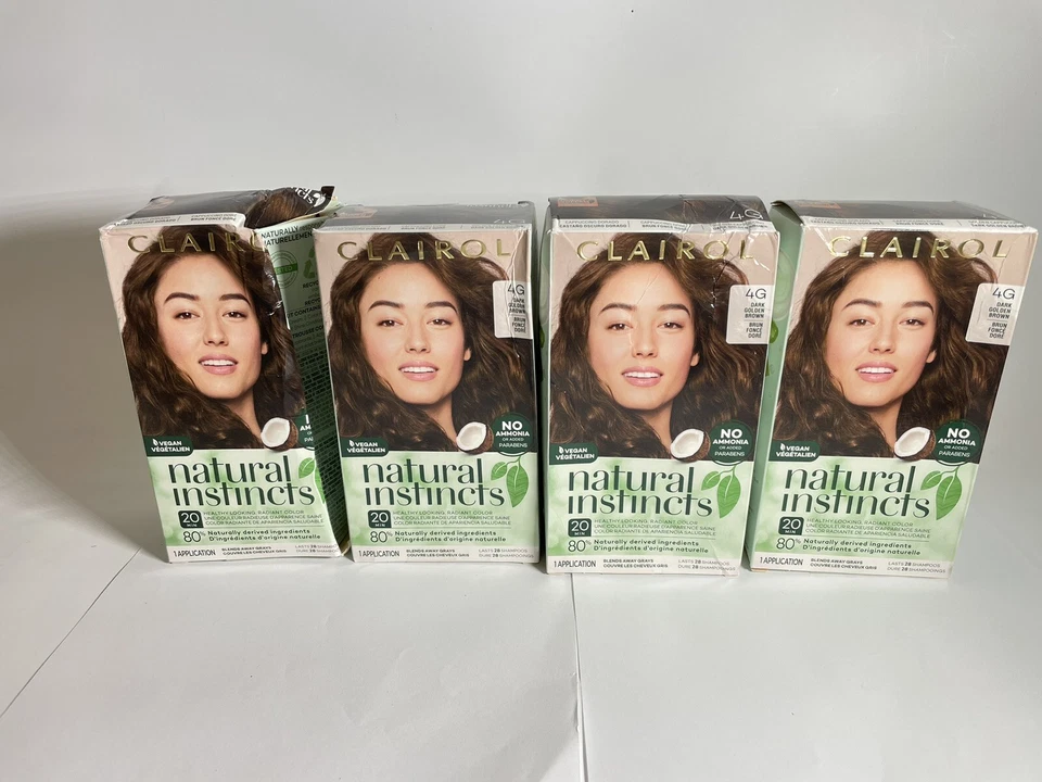 LOTE DE 4 Tinturas de Cabelo Demi-Permanentes Clairol Natural Instincts, 4G Marrom Dourado Escuro - Imagem 1 de 4