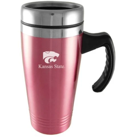 Kansas State Wildcats Engraved 16oz Stainless Steel Travel Mug - Pink Cover