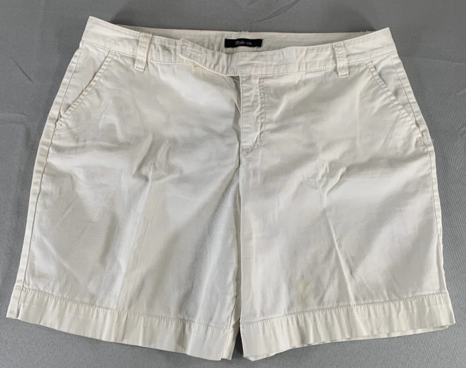 Style & Co Womens Shorts Size 12 White Cotton Stretch Flat Front Trouser Pockets - Image 1 of 4