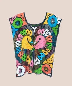 Blusa Top Para Mujer Hecha a Mano Jalapa México Pavo Real y Bordado Floral M - Imagen 1 de 10