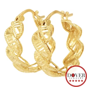 Estate 14K Yellow Gold Braided Textured Hoop Earrings NR - Picture 1 of 6