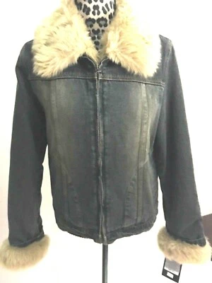   Giacca Bonita Chaqueta Vaquera Cuello Piel Sintética Talla M Azul Oscuro y Marrón NUEVO Foto 1 de 4