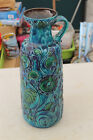 Vase Bleu eclatant vert et mauve Céramique Bay Keramik 1970s " h 47 cm  "