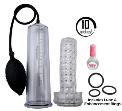 MyXToy® 10"  Premium male-enhancement XL penis-pump w/ 3pc cock ring Set & Lube - Image 1 of 4