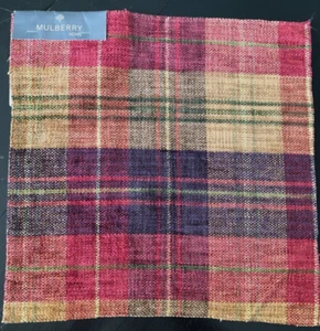 MULBERRY Clan Chenille in Damson, Red, Camel 12" Plaid Fabric Sample pc 2 - Picture 1 of 3