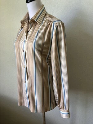 Camisa Vintage Manga Larga Con Botones 60S 70S Retro Marrón y Azul Rayas Talla M? Foto 1 de 4