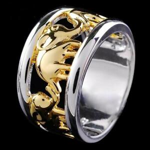 Elephant Ring 925 Silver 14K Gold Men Women Jewelry Wholesale Wide Band Size6-12