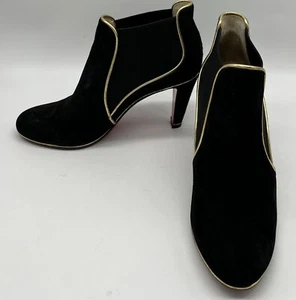 Christian Louboutin 'Loulou' 85 Black Suede Bootie w/ Gold Trim sz 39.5 - Picture 1 of 8