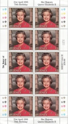 JERSEY, 1996 £5 QUEENS BIRTHDAY Sheet of 10 MNH below face value - Image 1 of 2