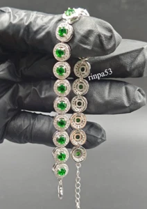 Valentine Gift For Women's Bracelet Cubic Zirconia Synthetic Emerald 925 Silver - Picture 1 of 4