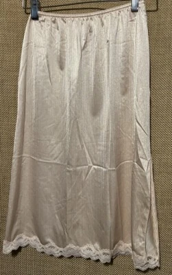 JC Penny Half Slip Small Silky Lace Trim Vintage Lingerie Side Vented Blush Pink - Image 1 of 4