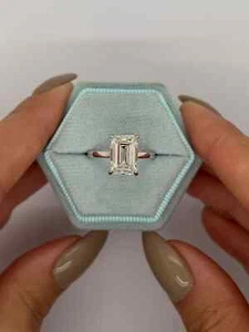 2Ct Emerald Cut Lab Created Diamond Solitaire Women Ring 14k White Gold Plated - Picture 1 of 3