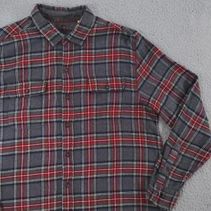 Woolrich Flannel Shirt Mens Large Gray Plaid Long Sleeve Button Up Red Green - Picture 1 of 24