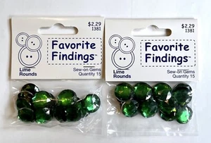 GREEN ROUNDS CIRCLES Sew-On Gems 3/4” Rhinestones Flatback Favorite Findings LOT - Picture 1 of 8
