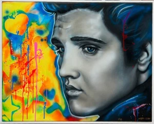 Marc Lipp "Elvis" Framed Embellished Giclee on Canvas Pop Art Music The King - Picture 1 of 2