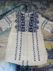 Damen Anthropologie kleine Tunika Bluse klein blau und weiß - Bild 1 von 3