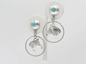 Navajo Handmade Sterling Silver and Turquoise Post / Dangle Horse Head Earrings - Picture 1 of 8