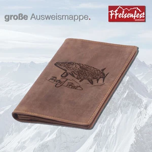 Leder-Ausweismappe Ausweishülle mit Angler-Motiv I Geschenk für Fischer - Picture 1 of 5