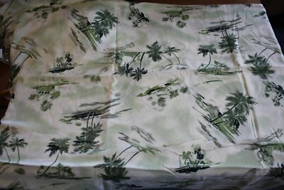 vintage rayon material Hawaiian island palm tree canoe pattern 280x140cm Gardams - image 1 of 4