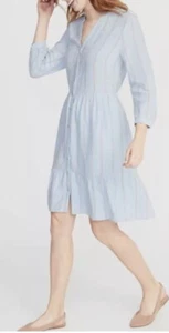 Old Navy Shirt Dress Womens XL Blue Striped Linen Blend Waist Defined NWT - Picture 1 of 16