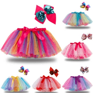 Baby Girls Party Dance Ballet Costume Splice Rainbow TuTu Tulle Skirt+Bow Set - Picture 1 of 30