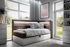 Boxspringbett Gästebett Kinderbett FABIAN Nr.3 80x200cm Weiss-Braun Seite Rechts - Bild 1 von 4