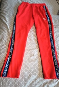 Adidas YOUTH Medium Red Jogging Pants Zip Up At Ankle Side Leg Long Go - Picture 1 of 7